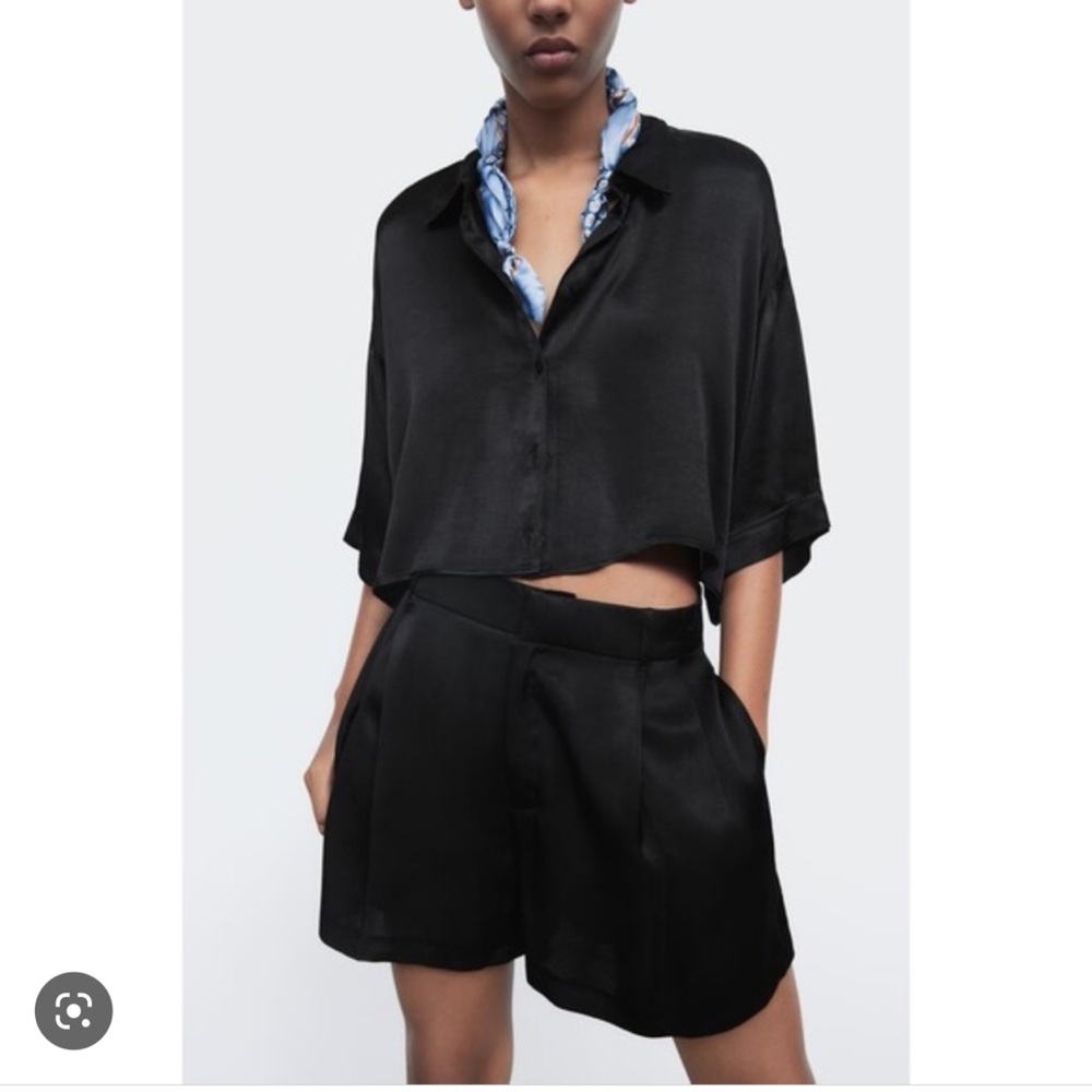 Zara Satin Effect Black Shorts and Top Set in Small